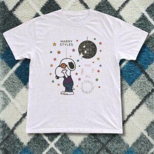 Harry Styles Disco Cartoon Dog Graphic Tee White Retro Party Aesthetic T-Shirt